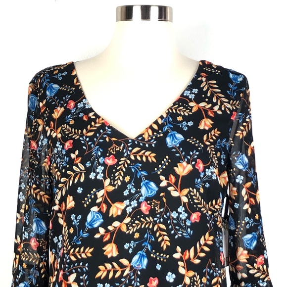 KENSIE shift dress floral chiffon bell sleeve - Picture 2 of 8